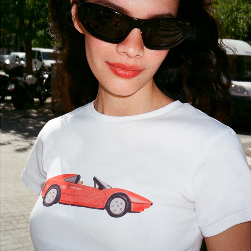 Realisation Par White Tee with Red Car Print